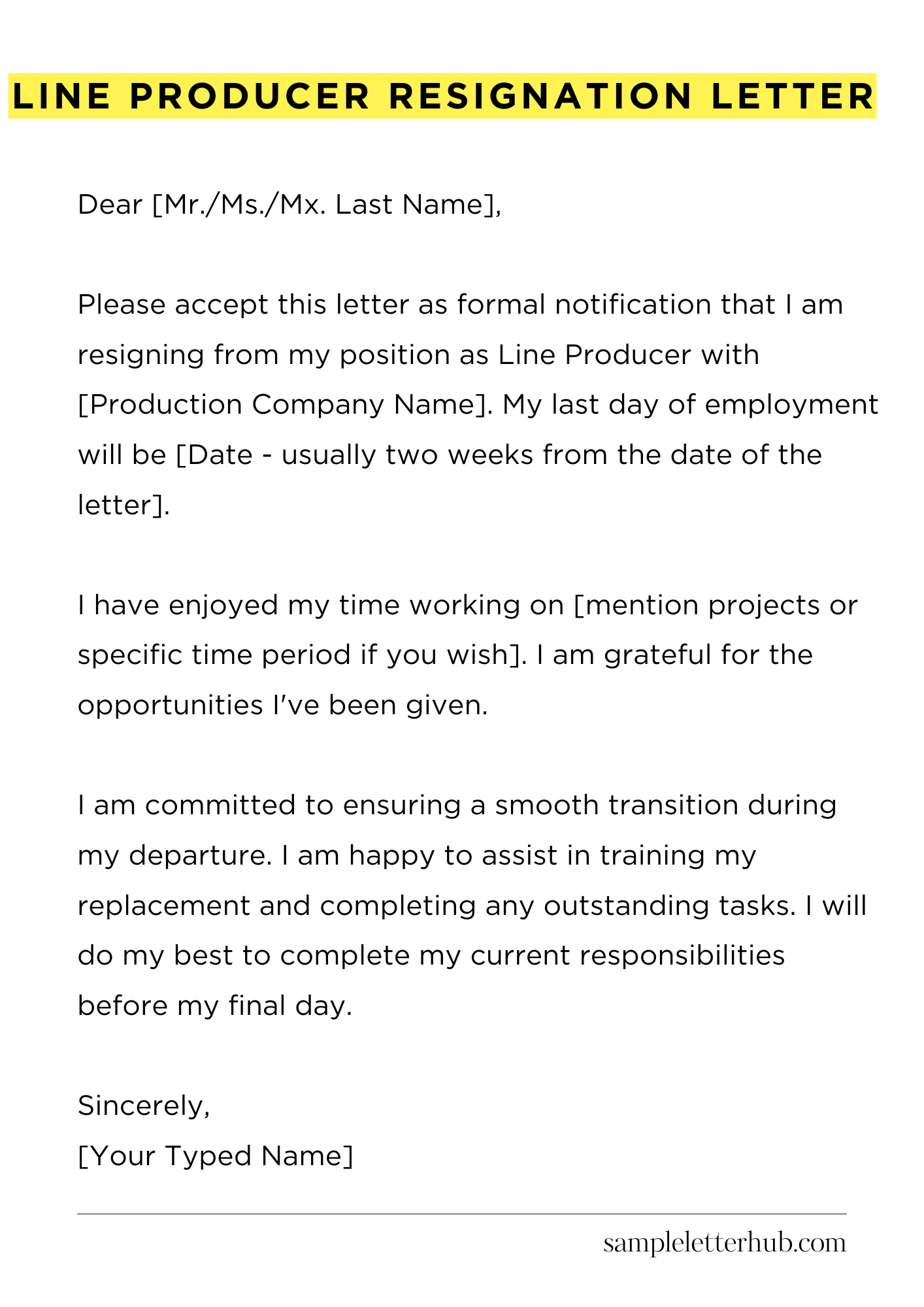 Line Producer Resignation Letter