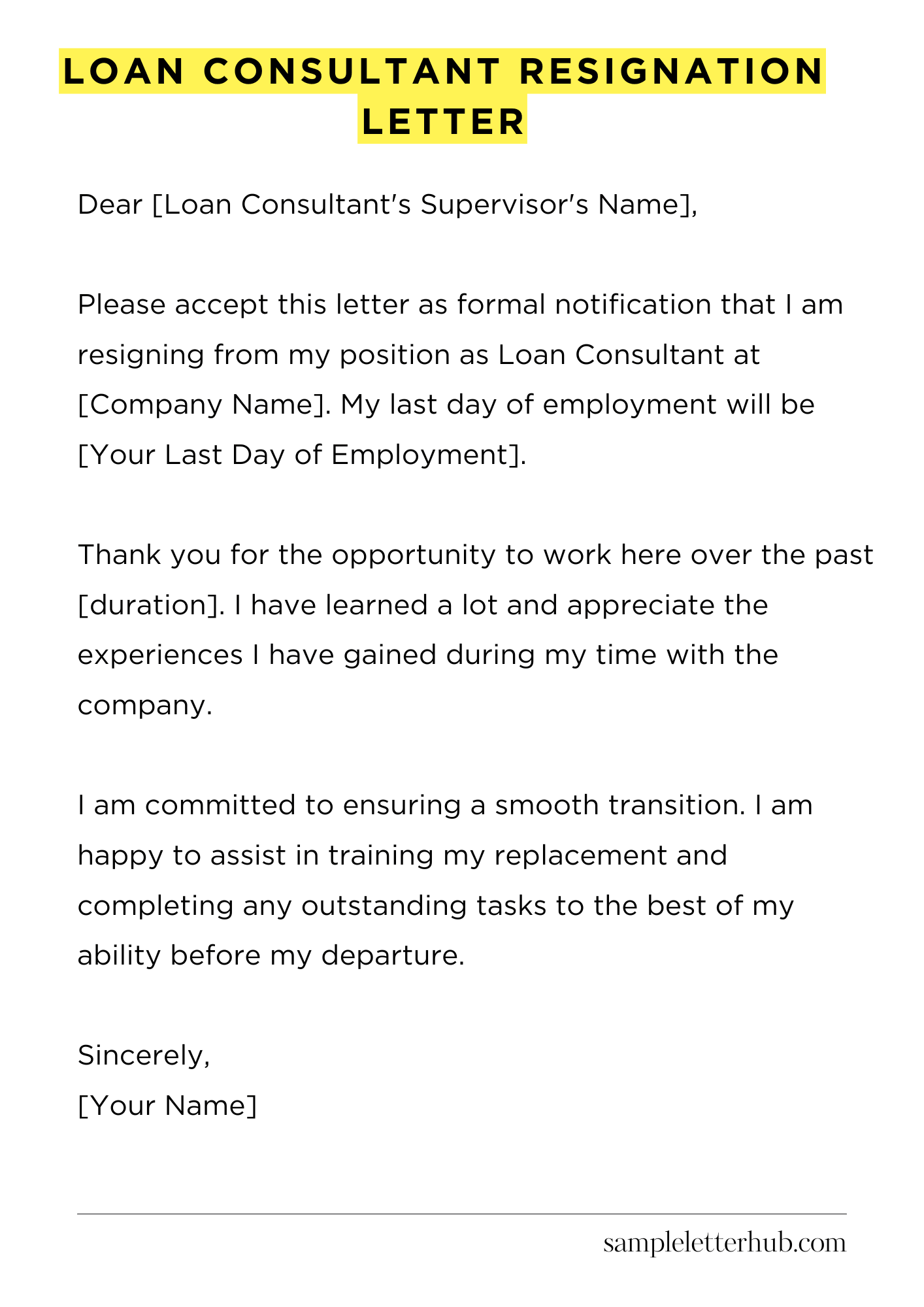 Loan Consultant Resignation Letter