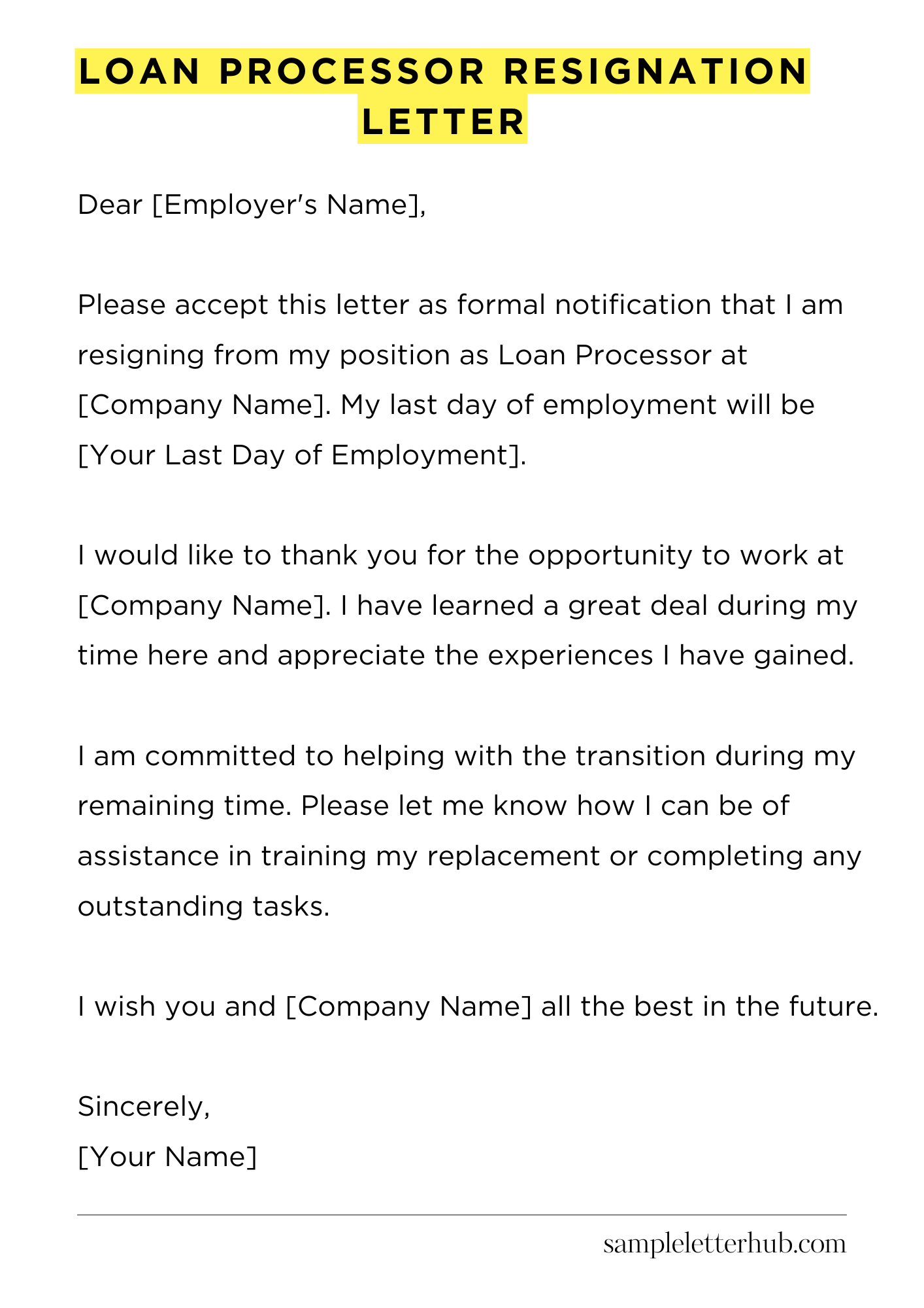 Loan Processor Resignation Letter
