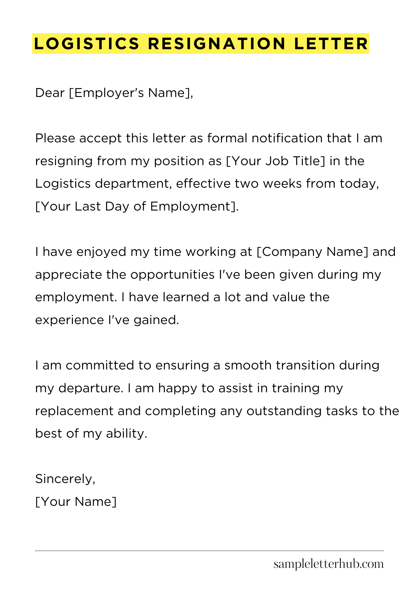 Logistics Resignation Letter