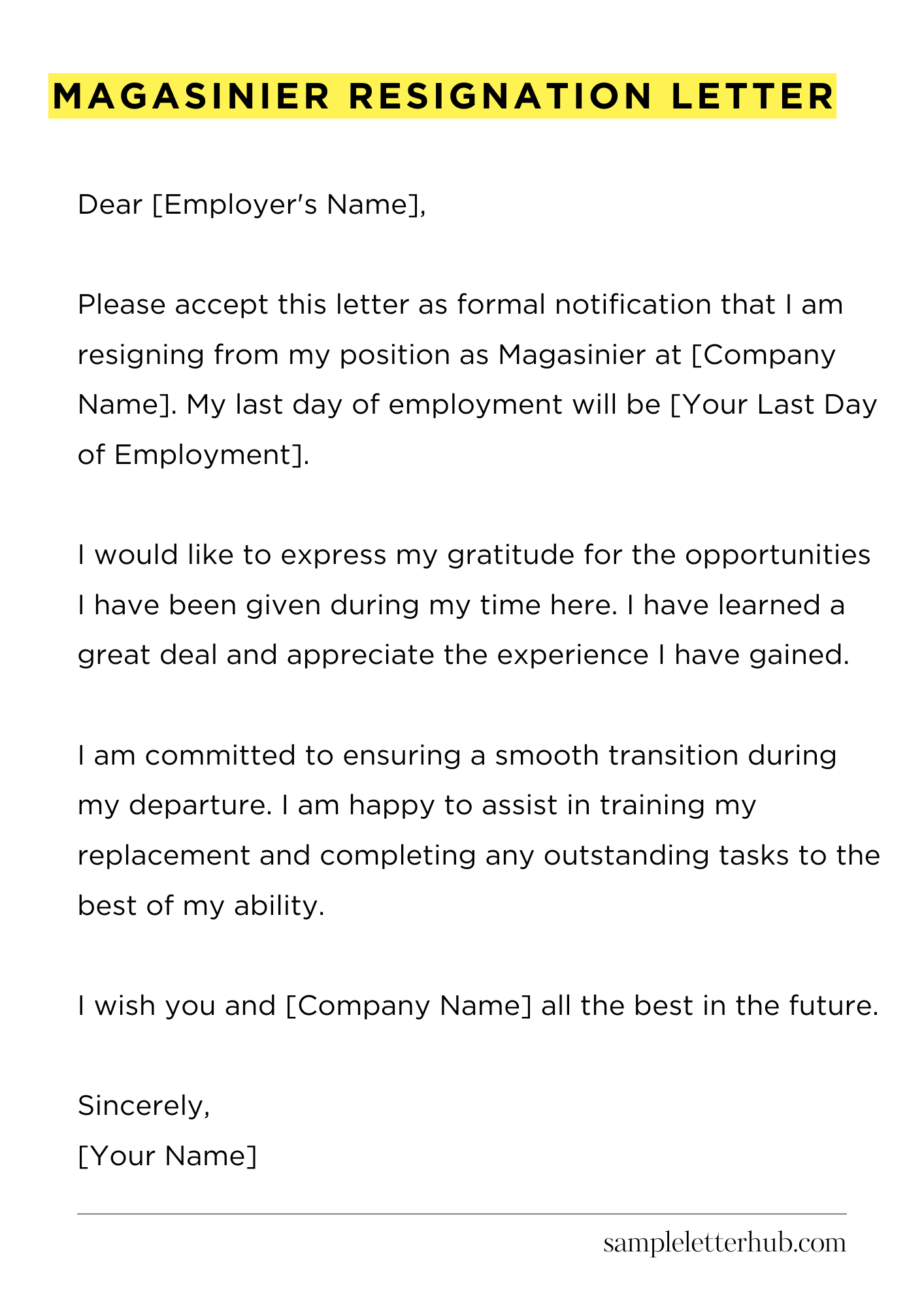 Magasinier Resignation Letter
