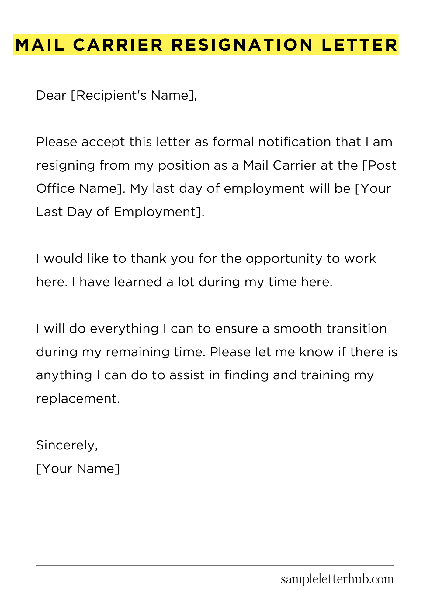 Mail Carrier Resignation Letter