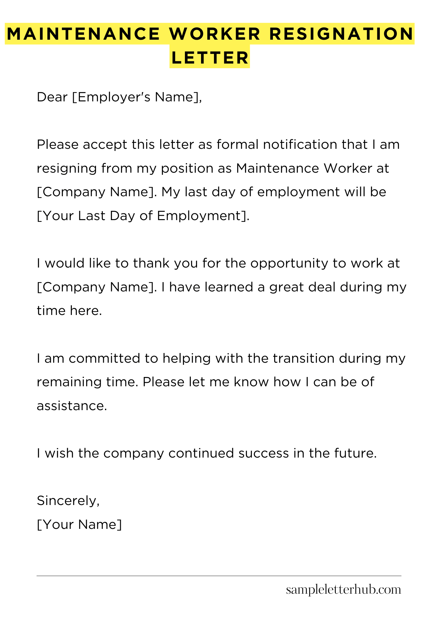 Maintenance Worker Resignation Letter