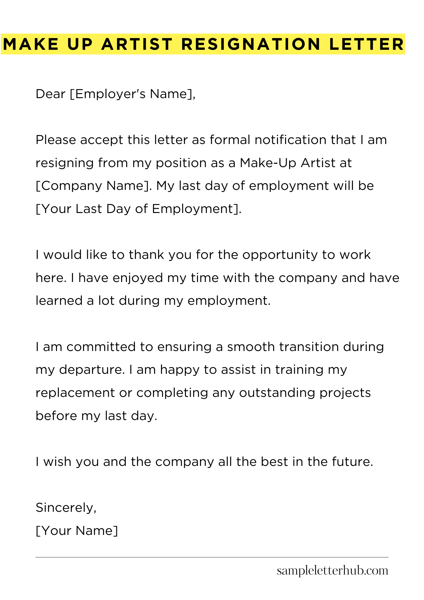 Make Up Artist Resignation Letter