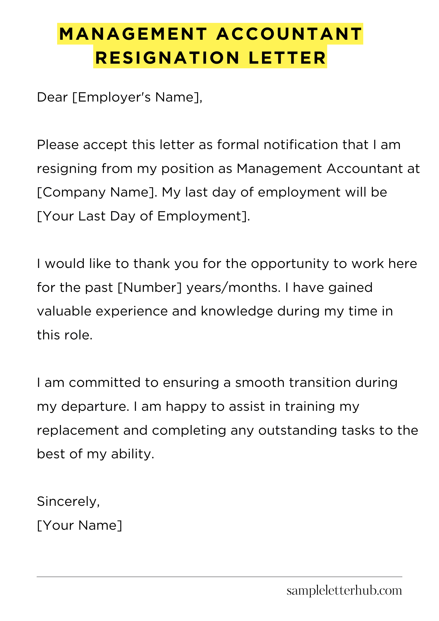 Management Accountant Resignation Letter