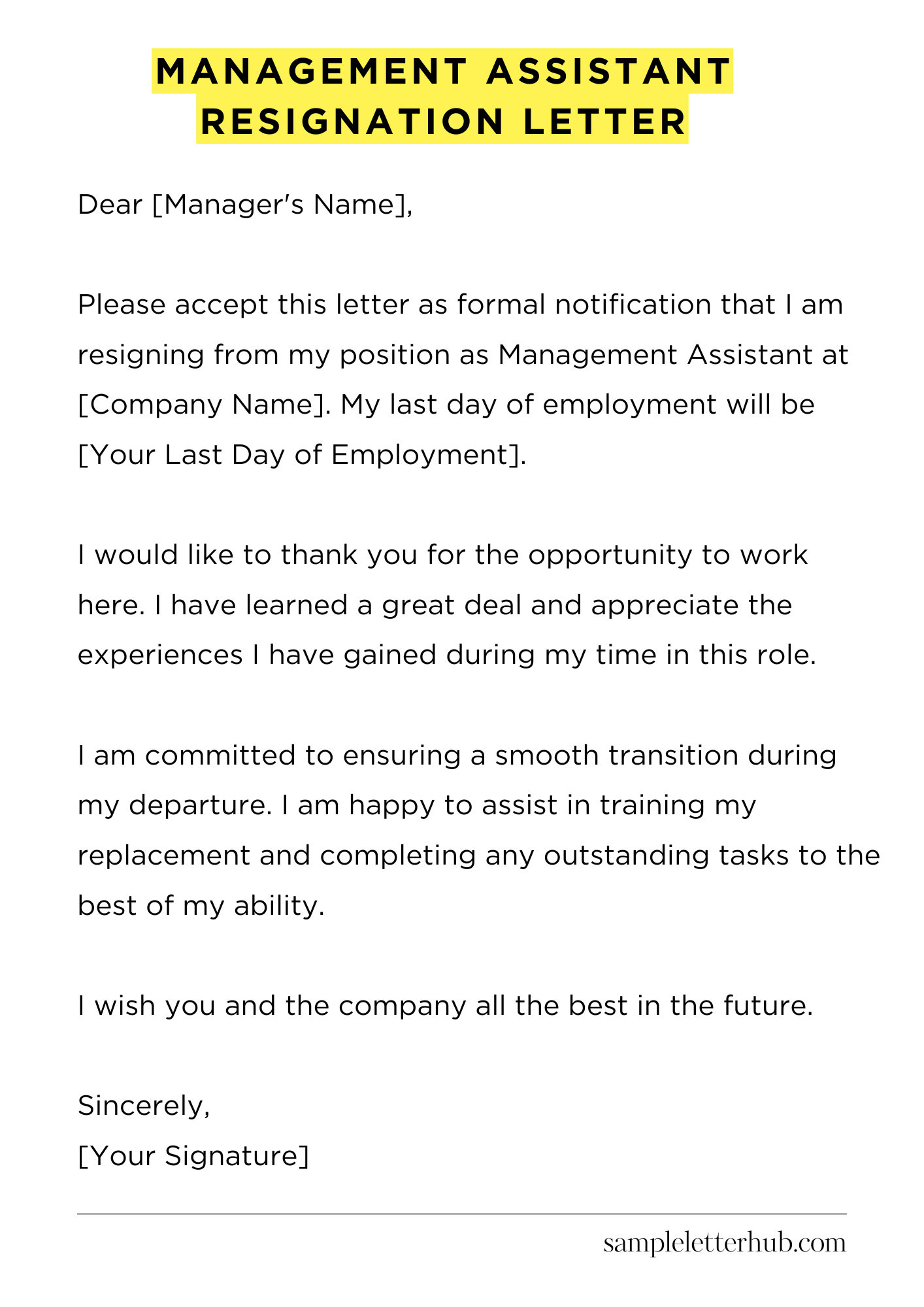 Management Assistant Resignation Letter