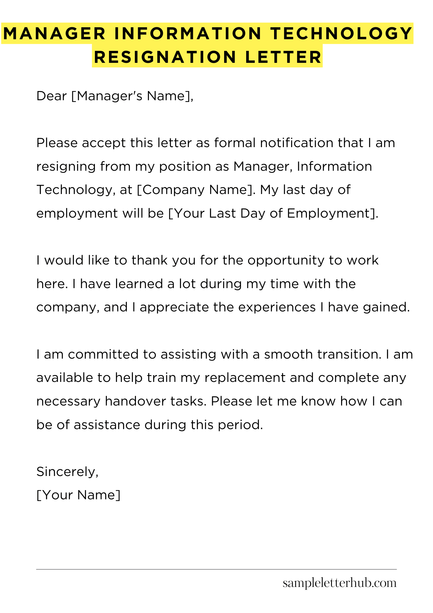 Manager Information Technology Resignation Letter