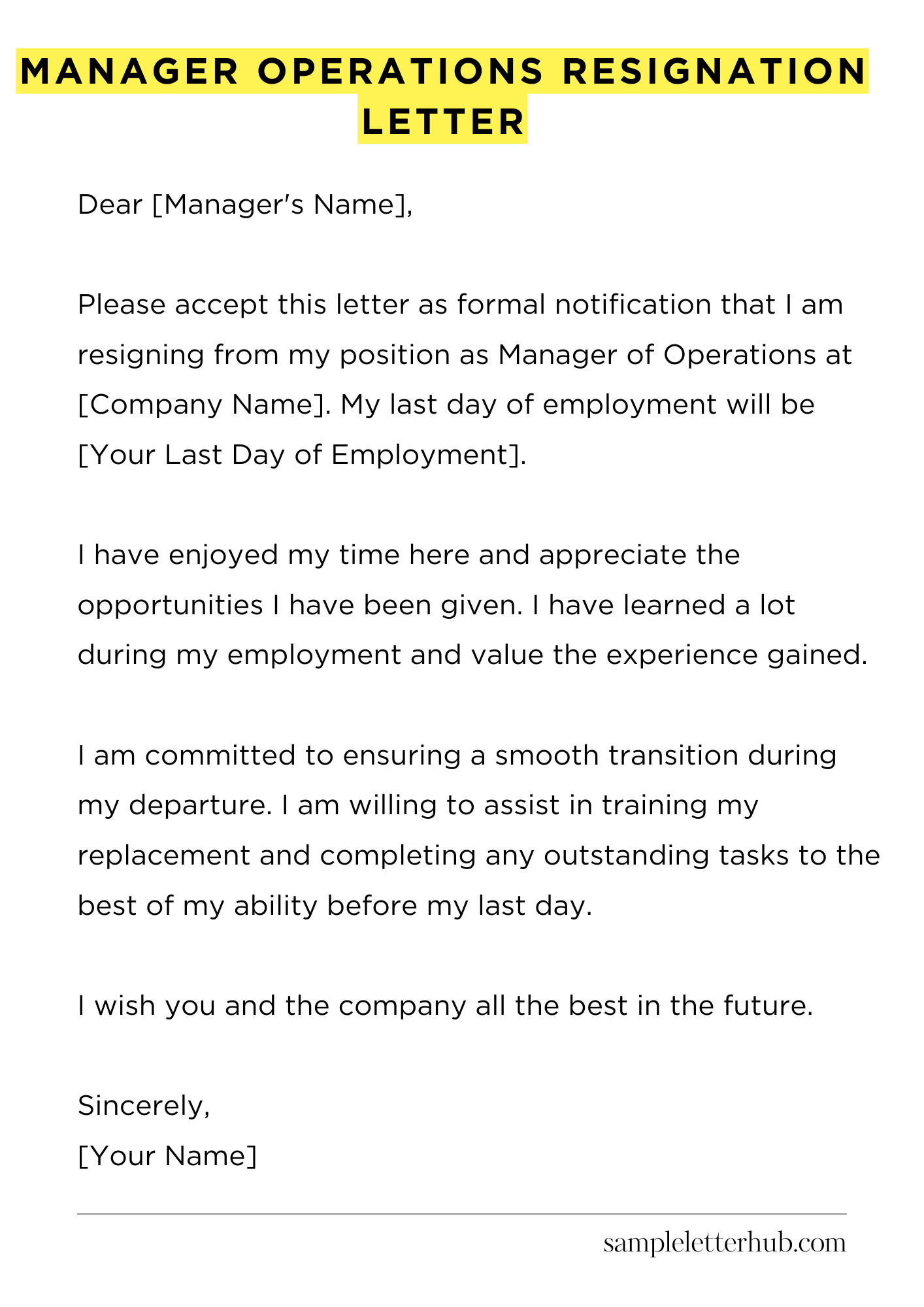 Manager Operations Resignation Letter