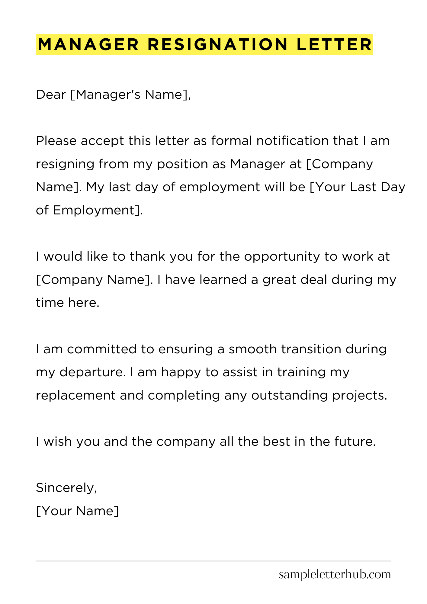 Manager Resignation Letter