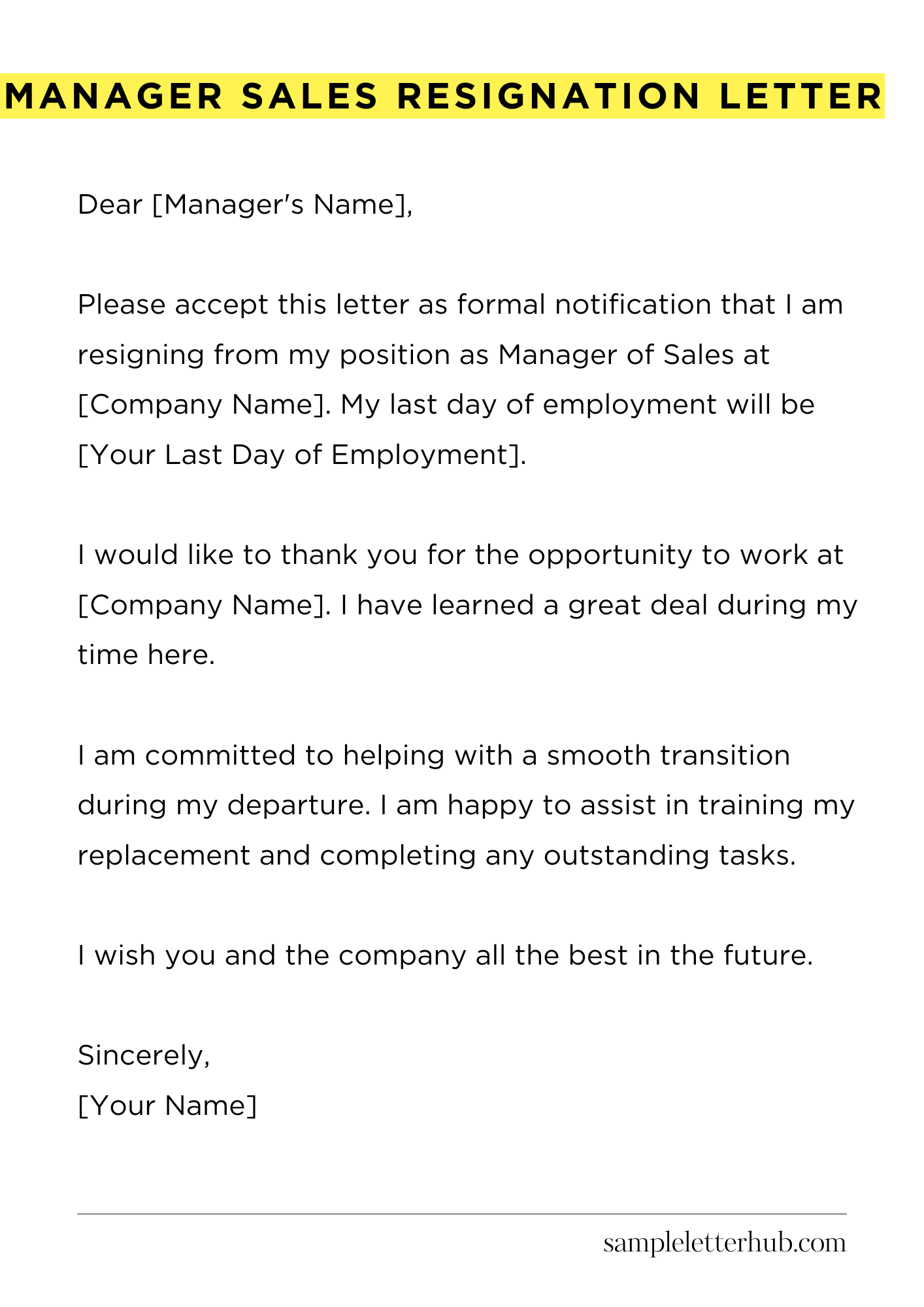 Manager Sales Resignation Letter