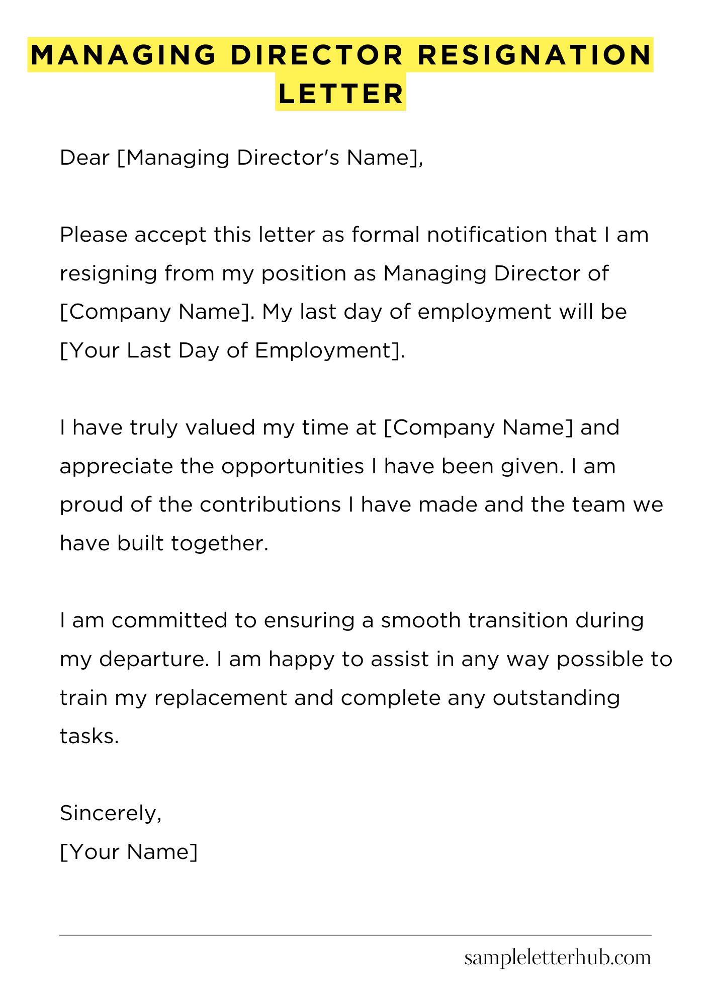 Managing Director Resignation Letter