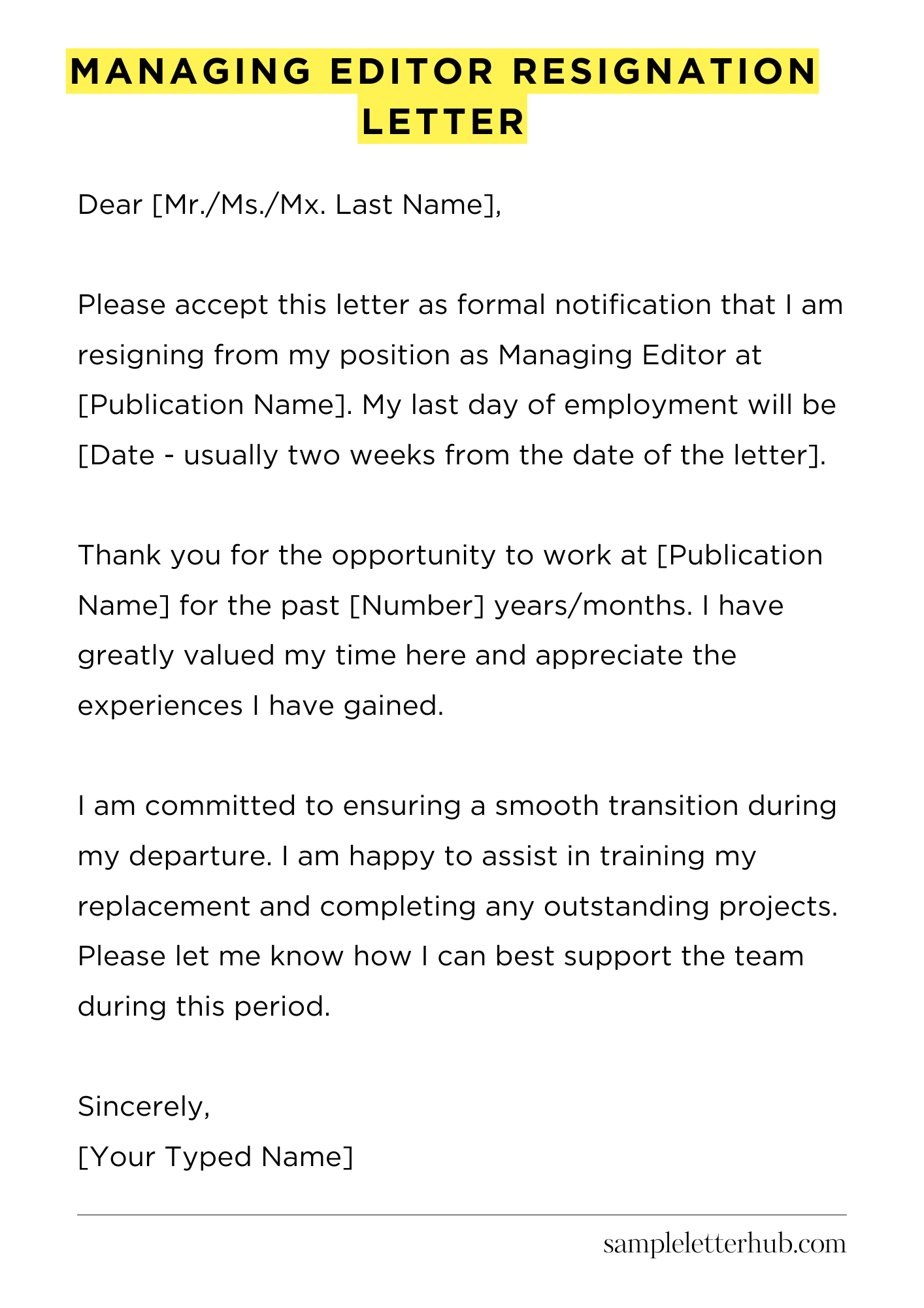Managing Editor Resignation Letter