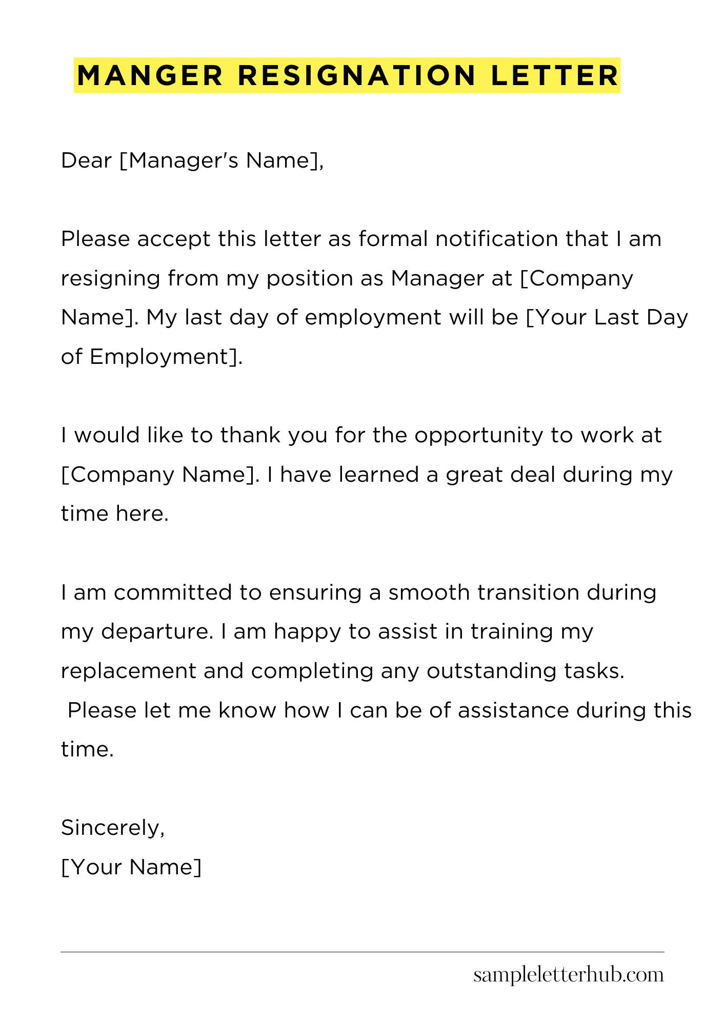 Manger Resignation Letter