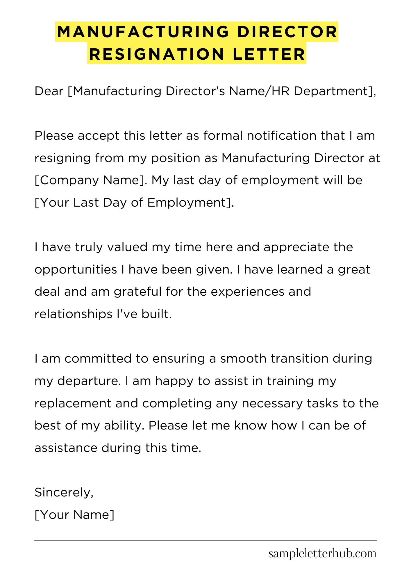 Manufacturing Director Resignation Letter