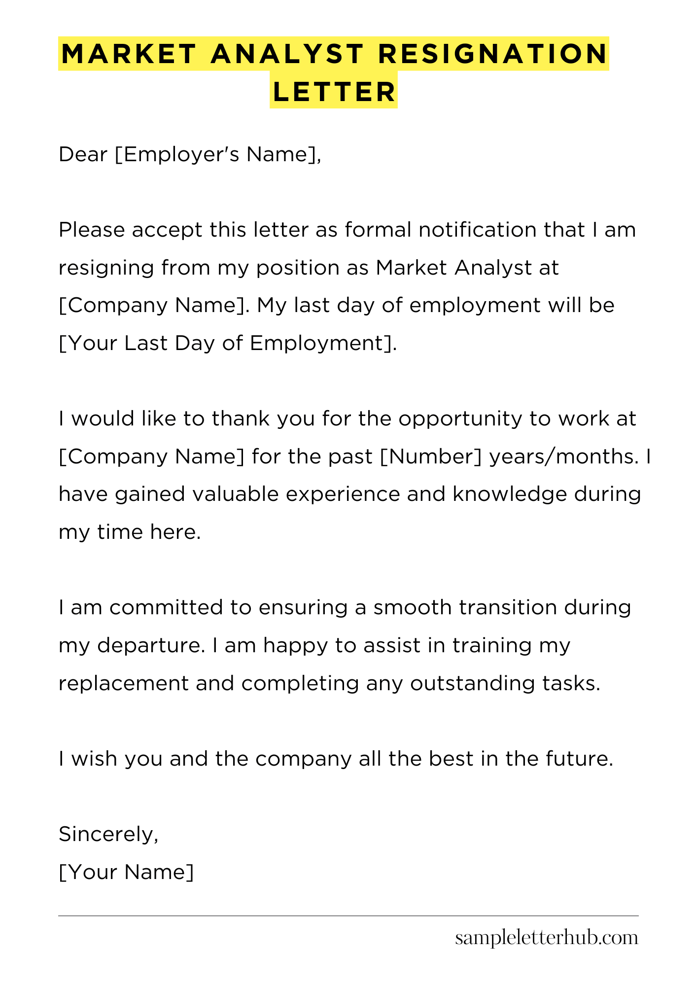 Market Analyst Resignation Letter