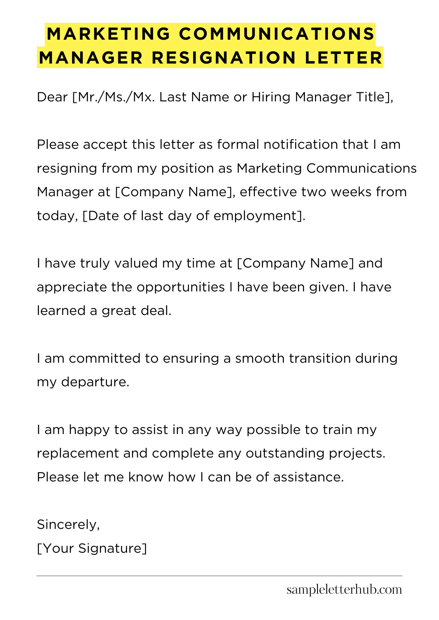 Marketing Communications Manager Resignation Letter