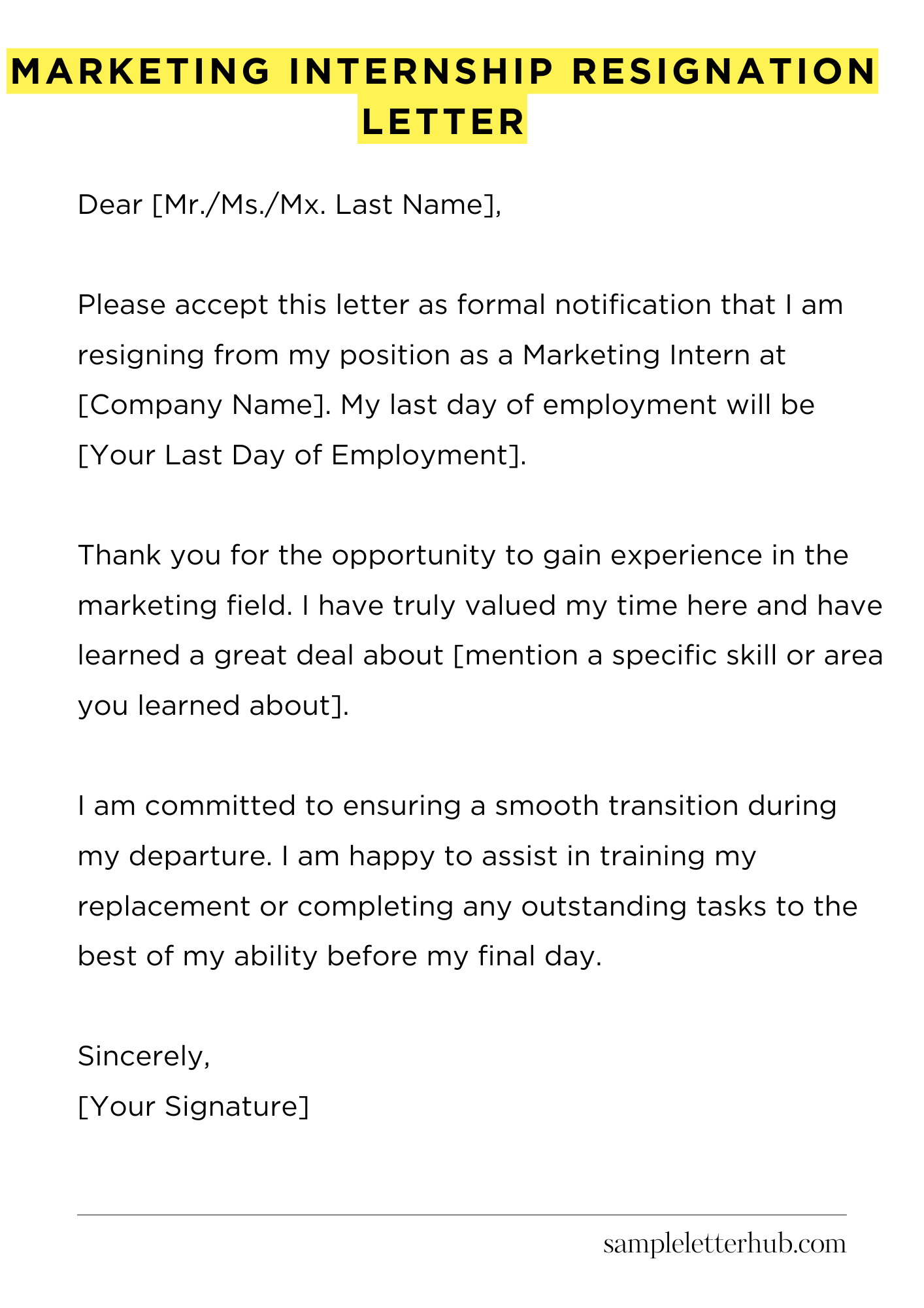 Marketing Internship Resignation Letter