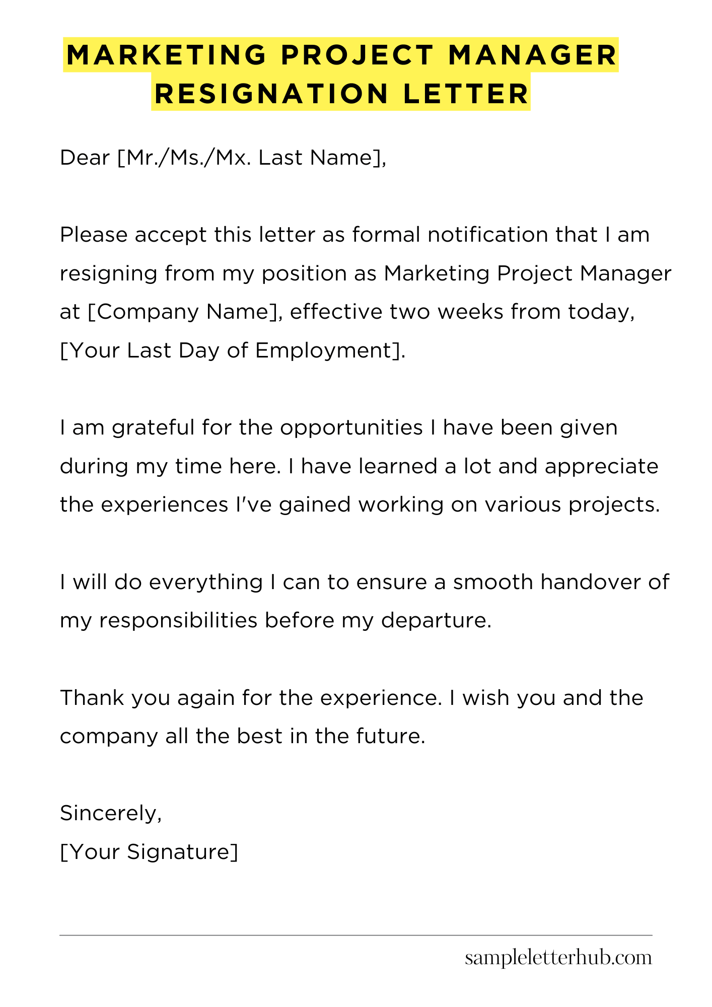 Marketing Project Manager Resignation Letter