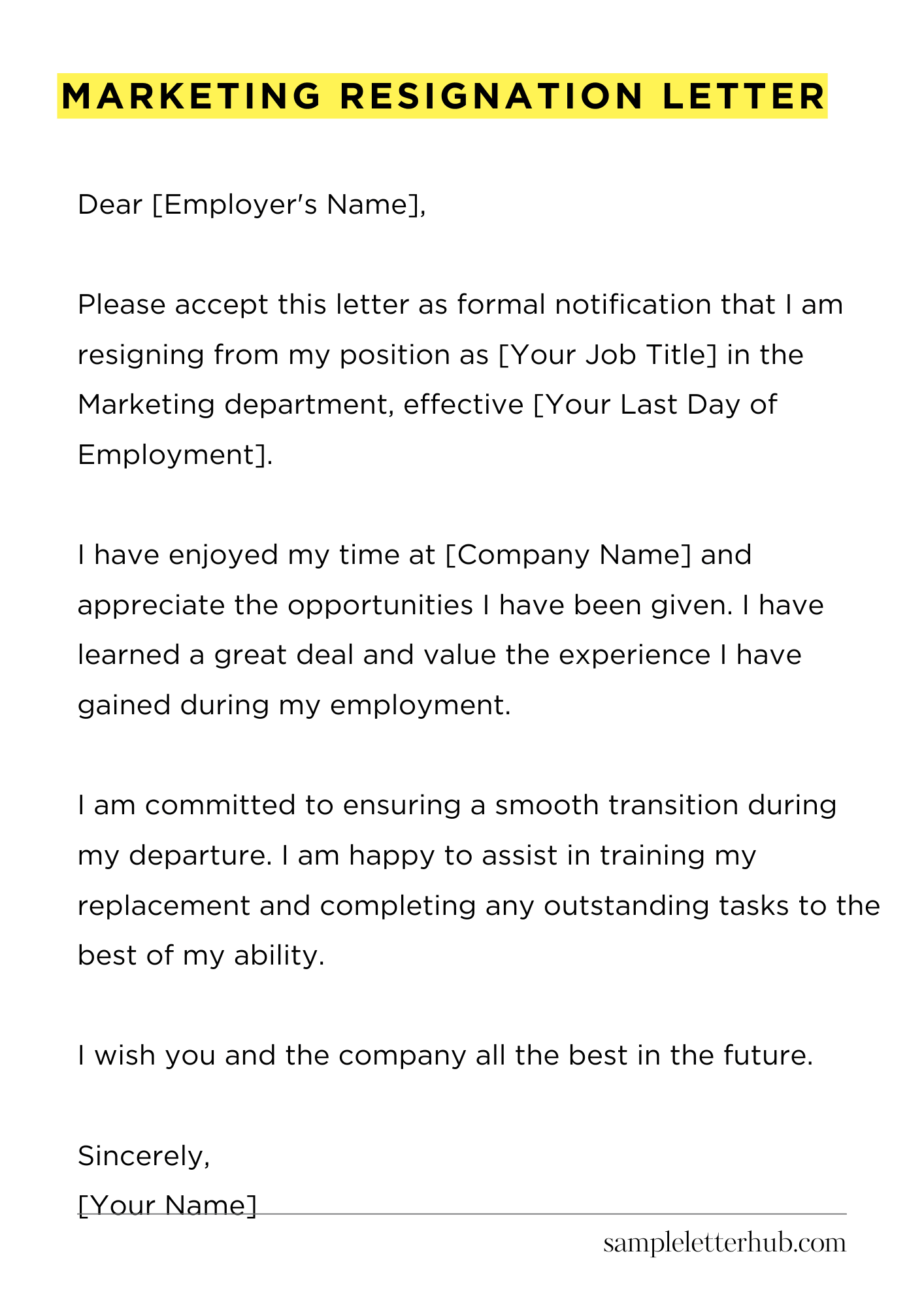 Marketing Resignation Letter