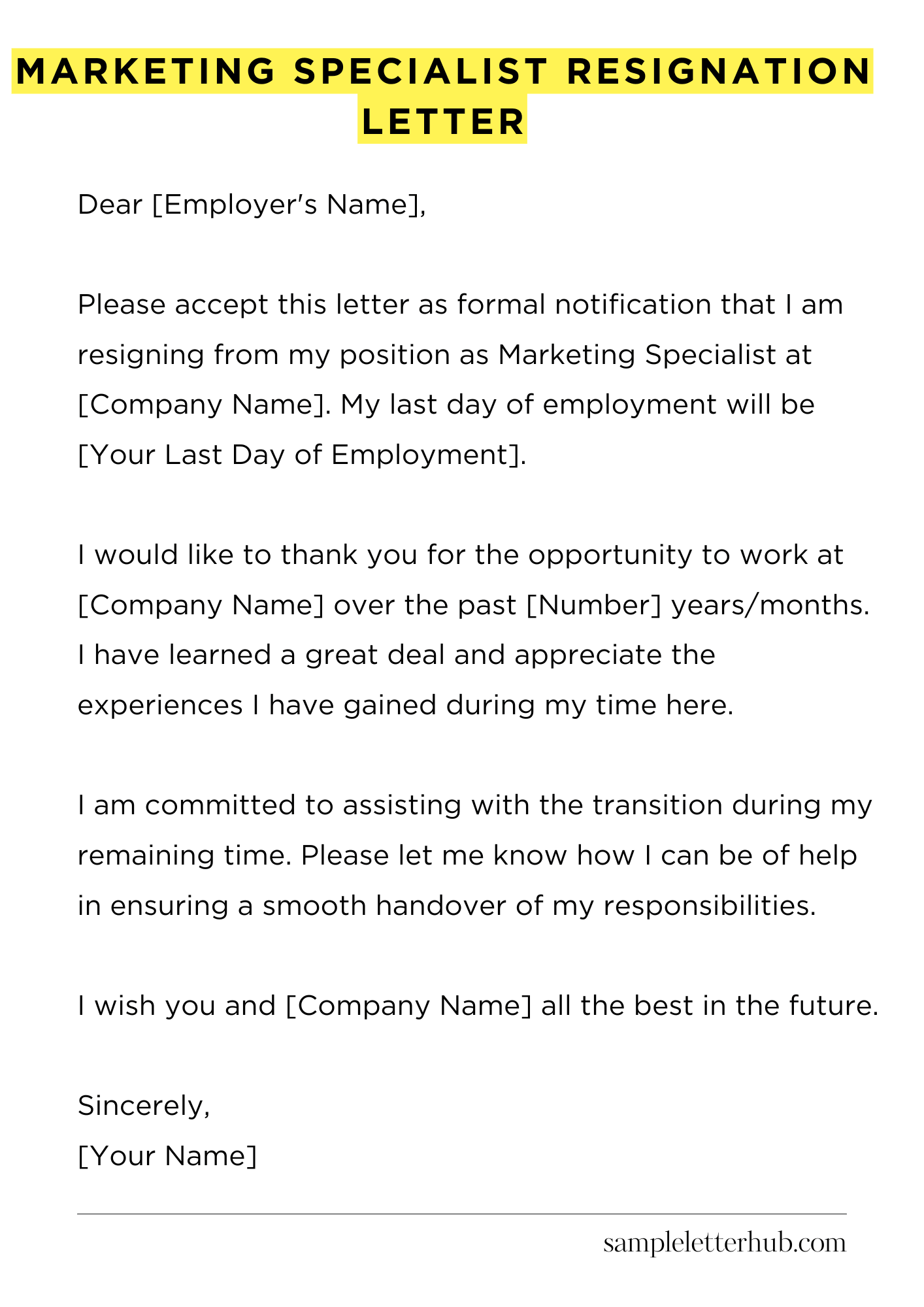 Marketing Specialist Resignation Letter