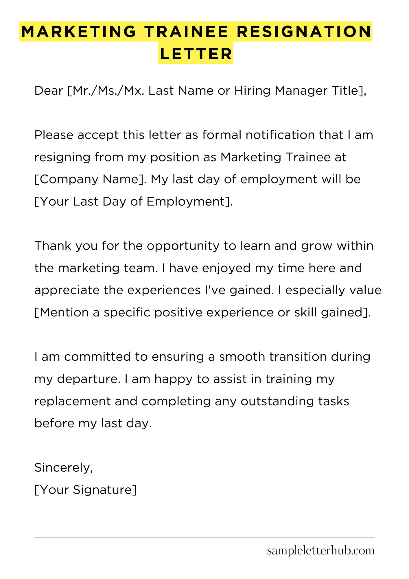 Marketing Trainee Resignation Letter