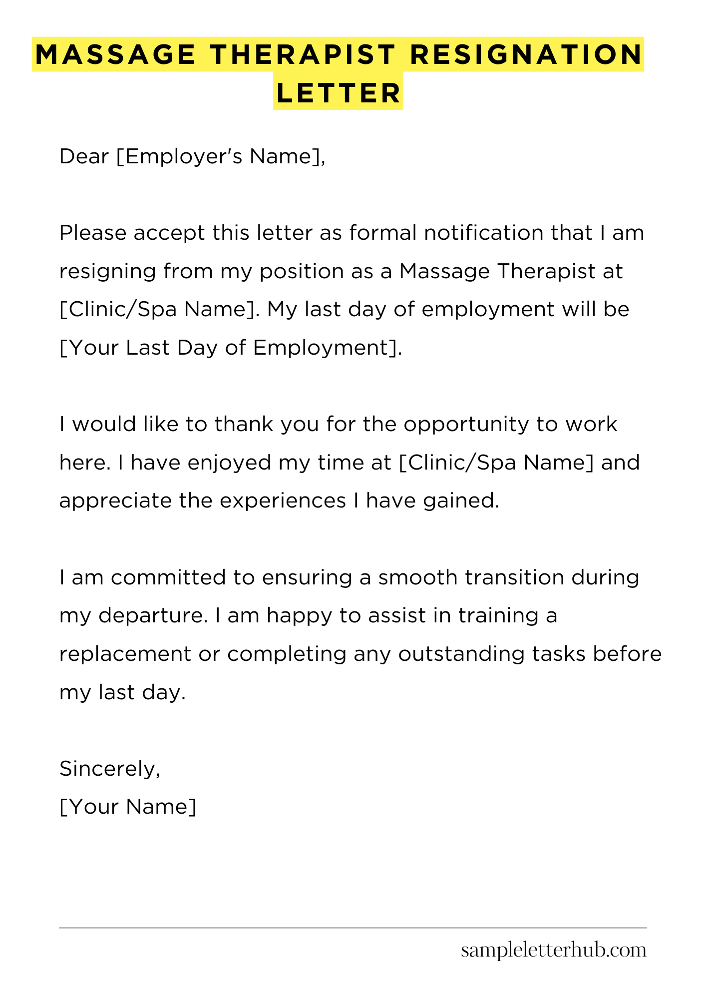 Massage Therapist Resignation Letter