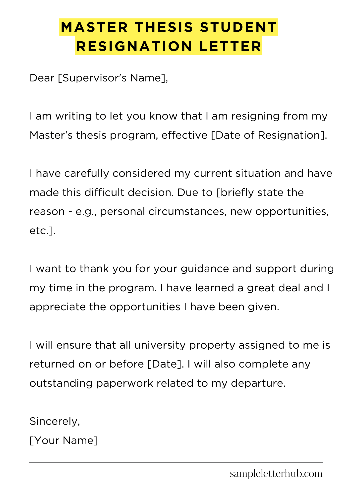 Master Thesis Student Resignation Letter