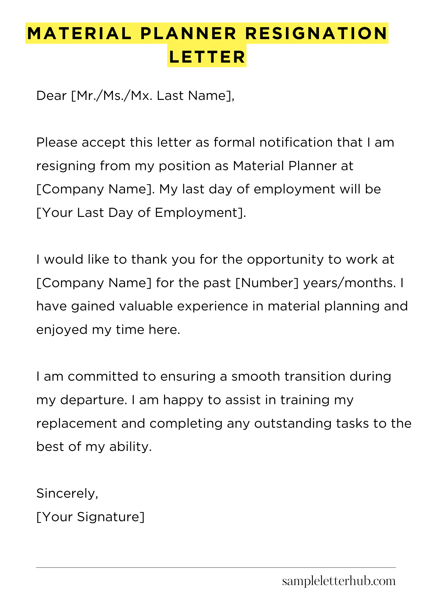 Material Planner Resignation Letter