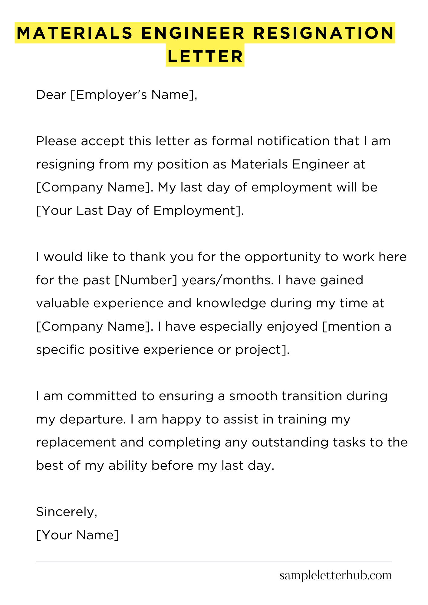 Materials Engineer Resignation Letter