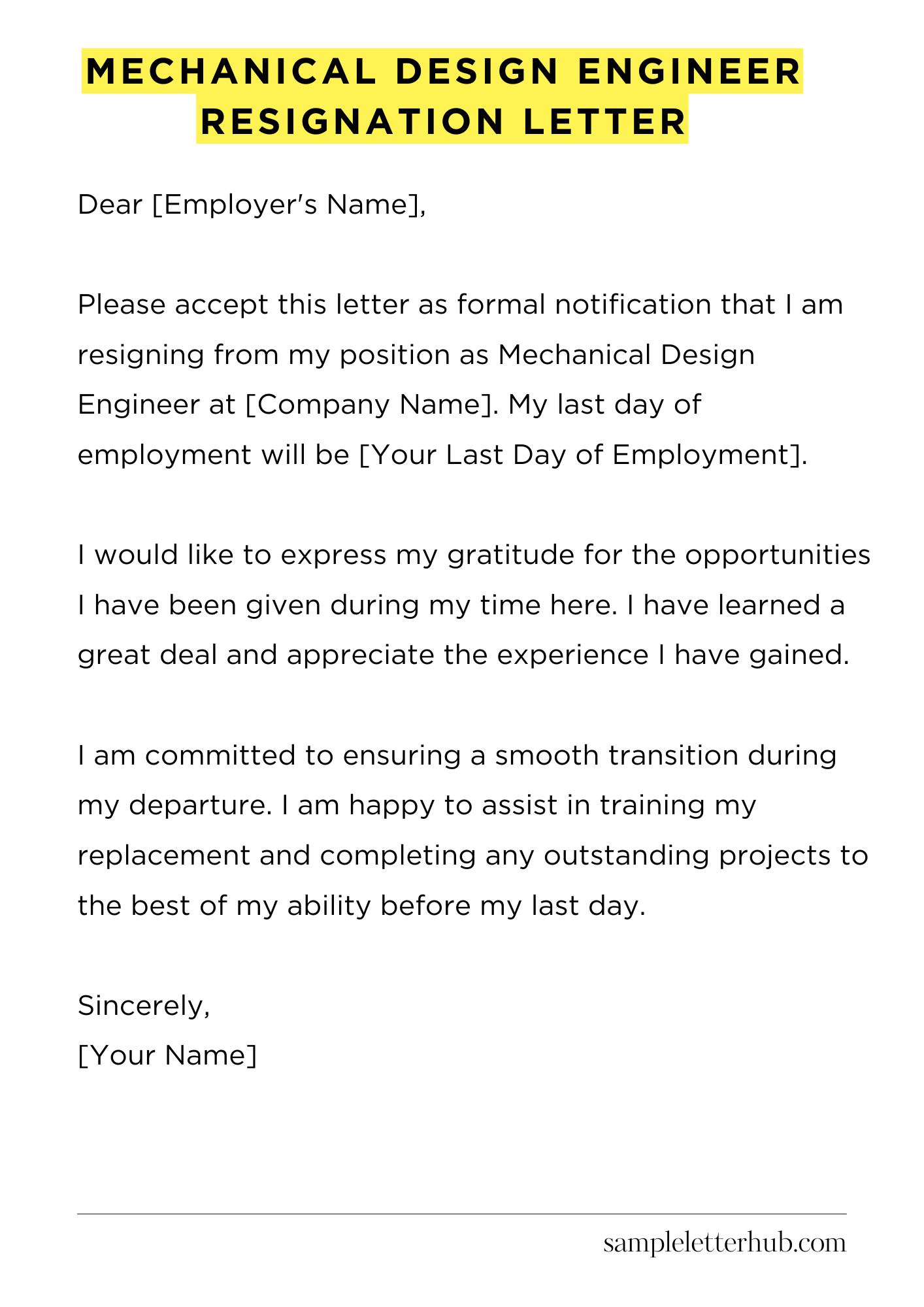 Mechanical Design Engineer Resignation Letter