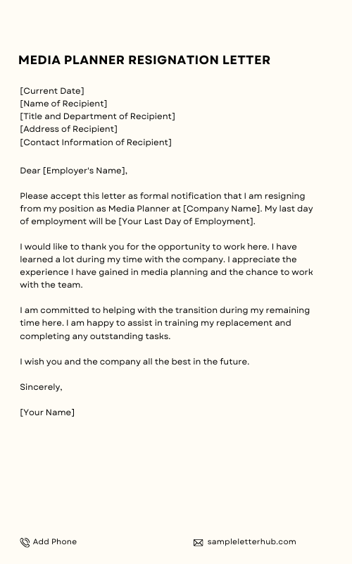 Media Planner Resignation Letter