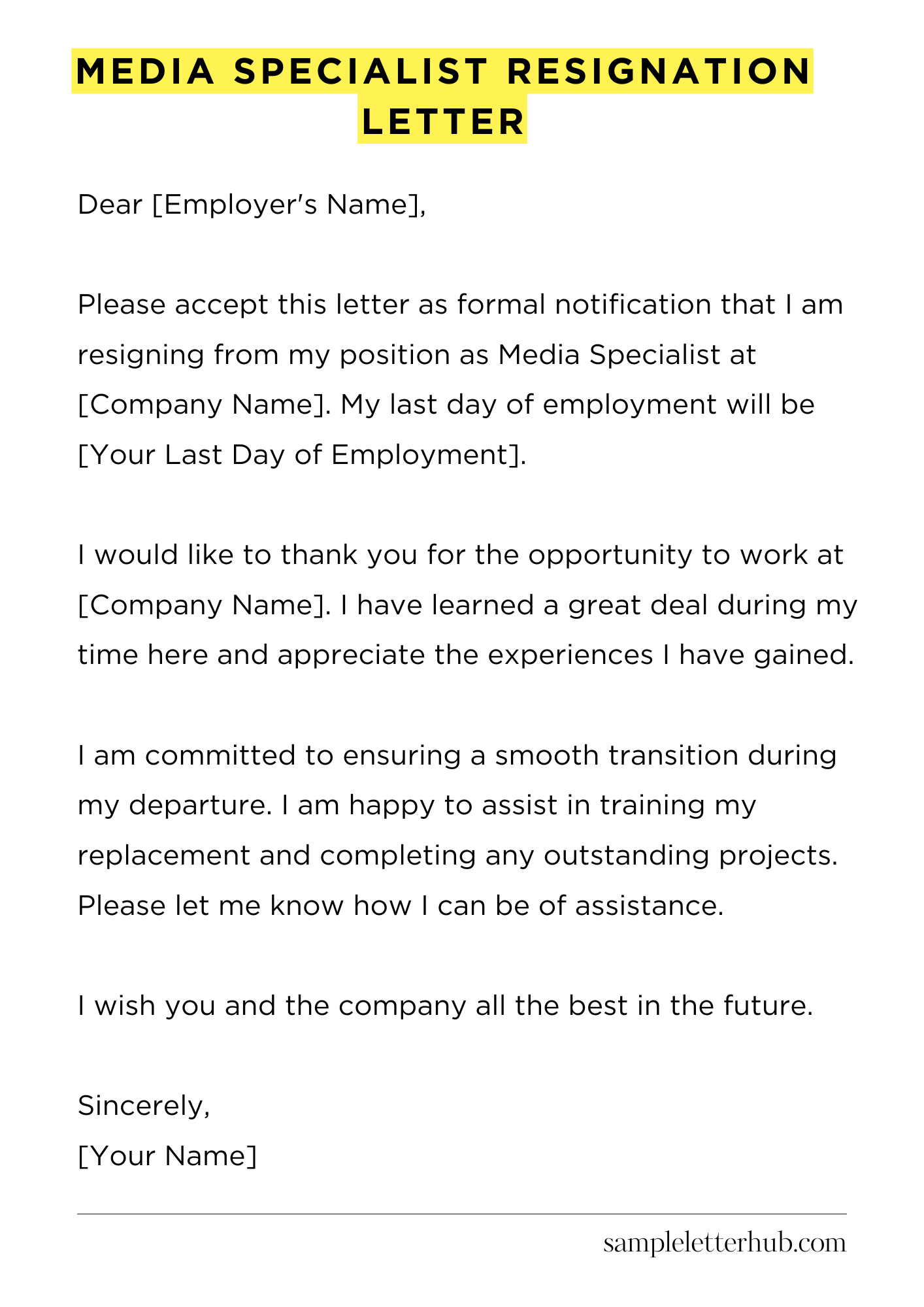 Media Specialist Resignation Letter
