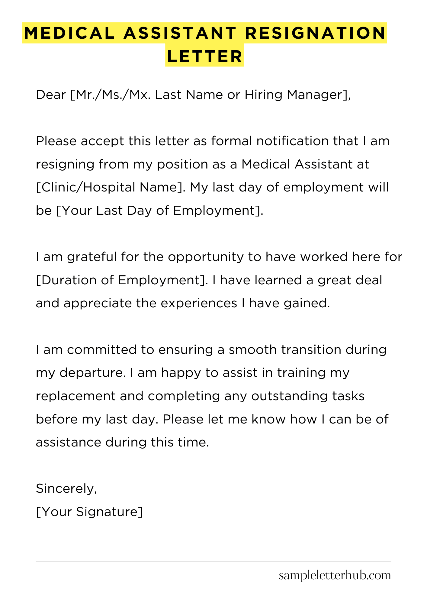 Medical Assistant Resignation Letter