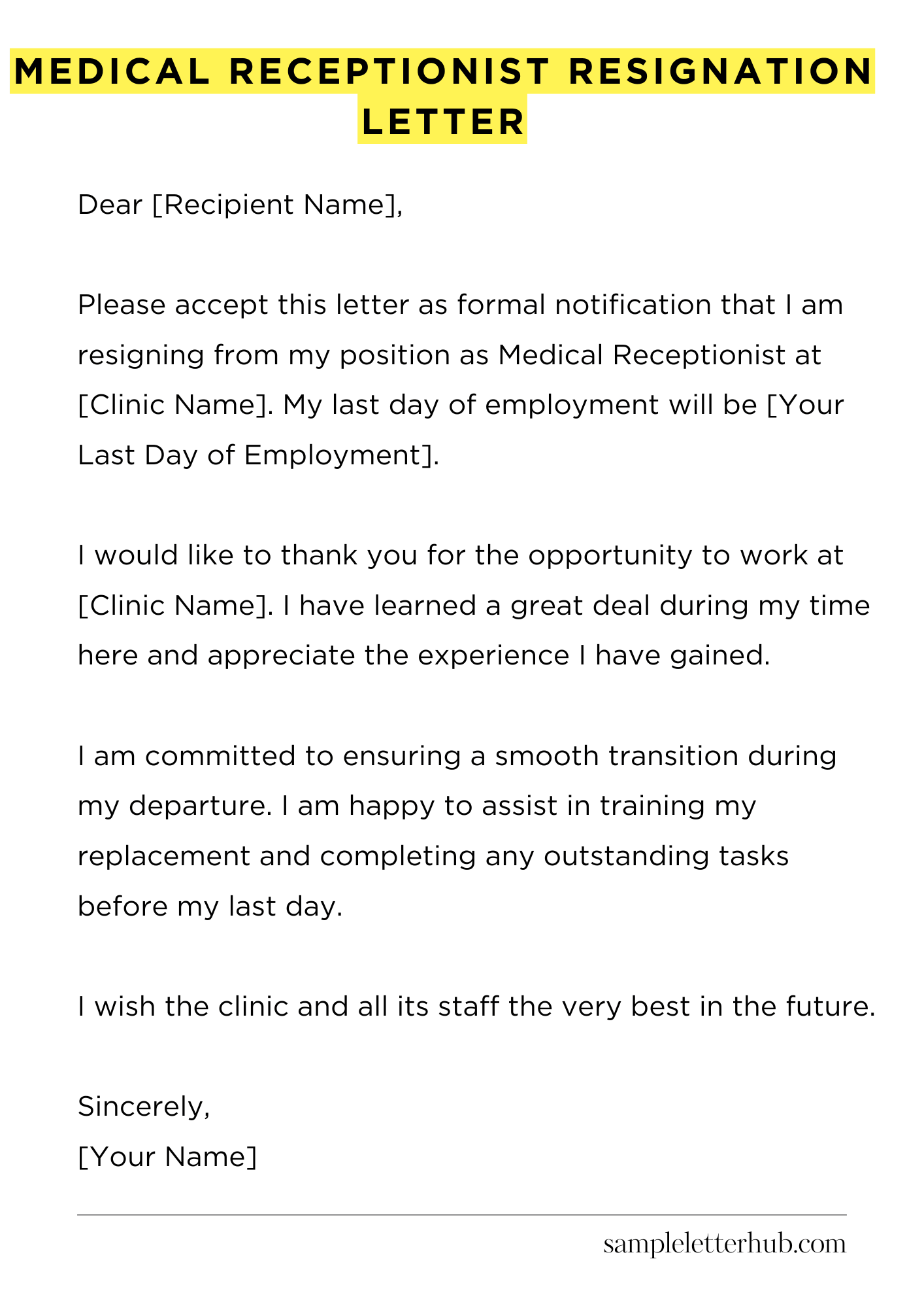 Medical Receptionist Resignation Letter