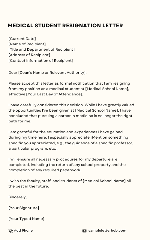 Medical Student Resignation Letter