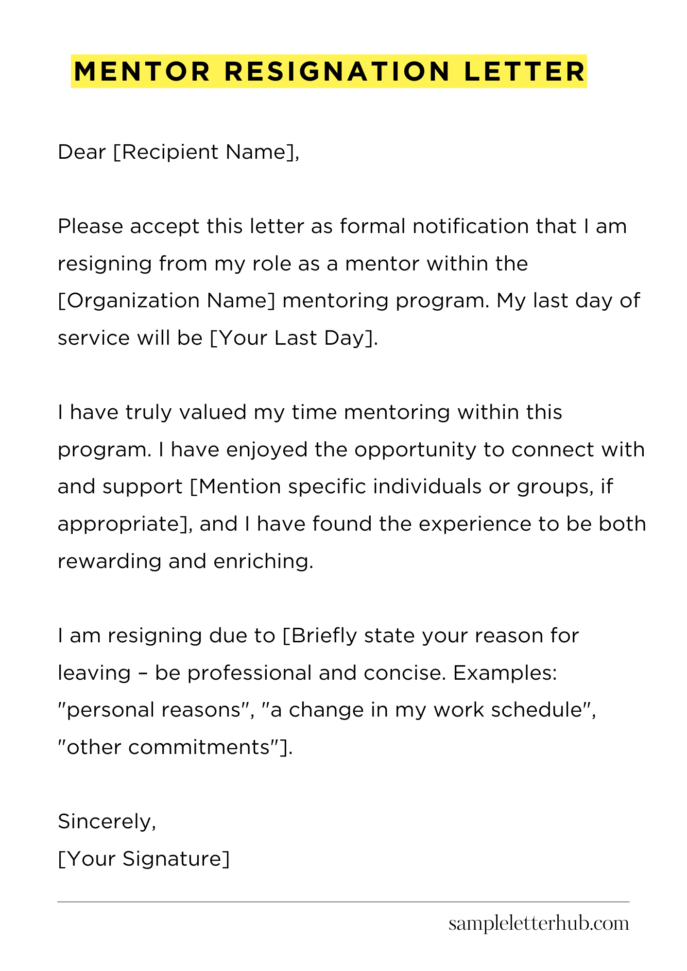 Mentor Resignation Letter