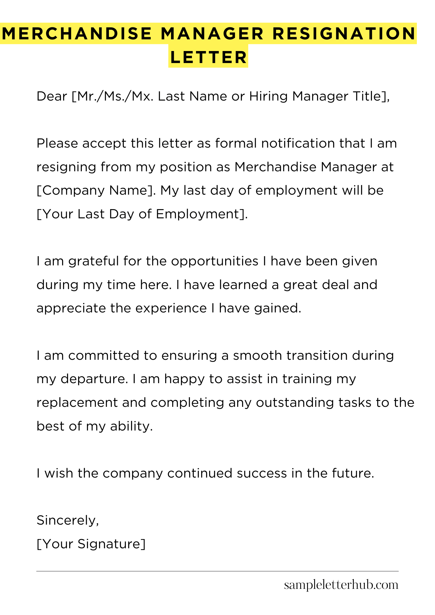 Merchandise Manager Resignation Letter