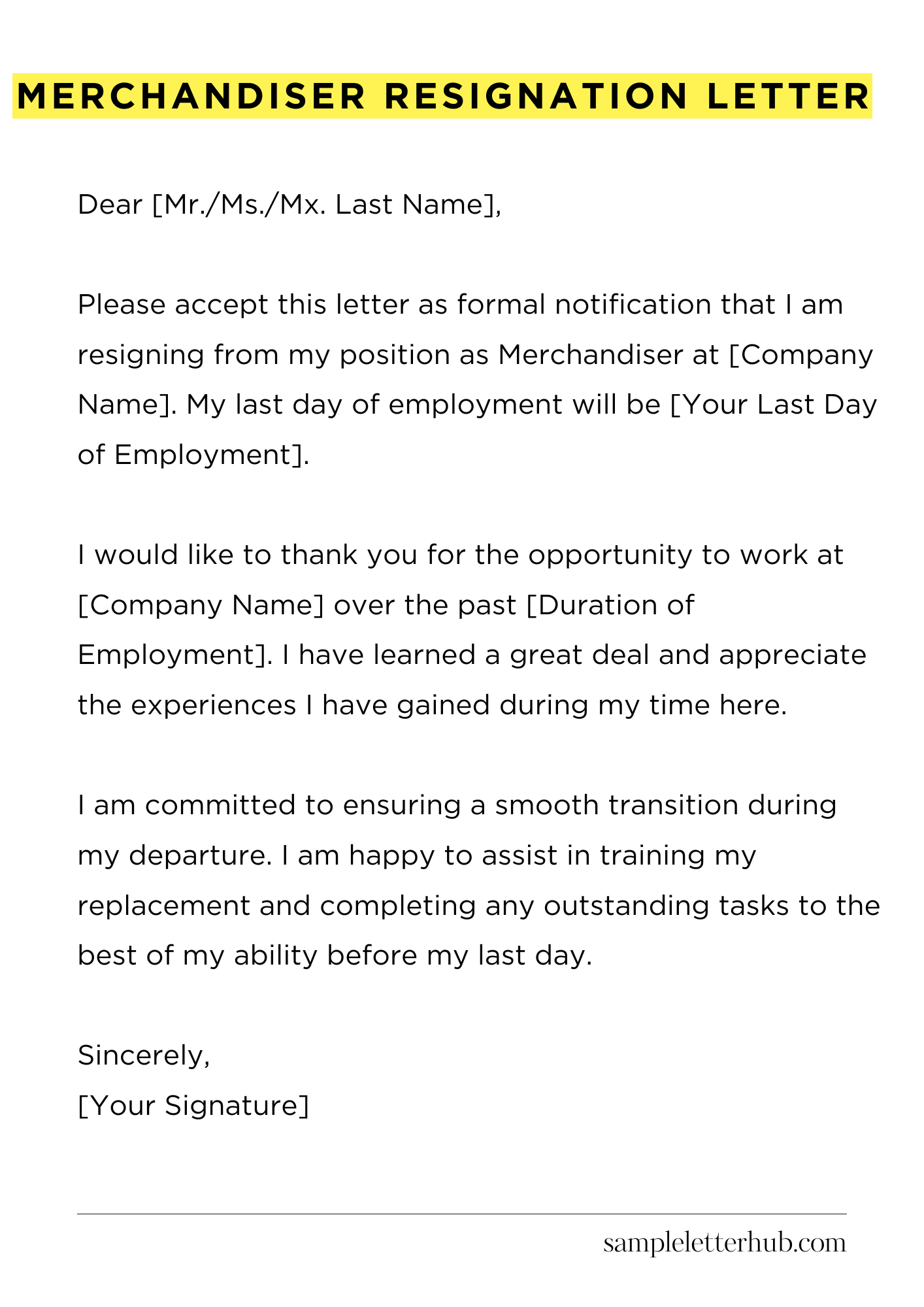 Merchandiser Resignation Letter