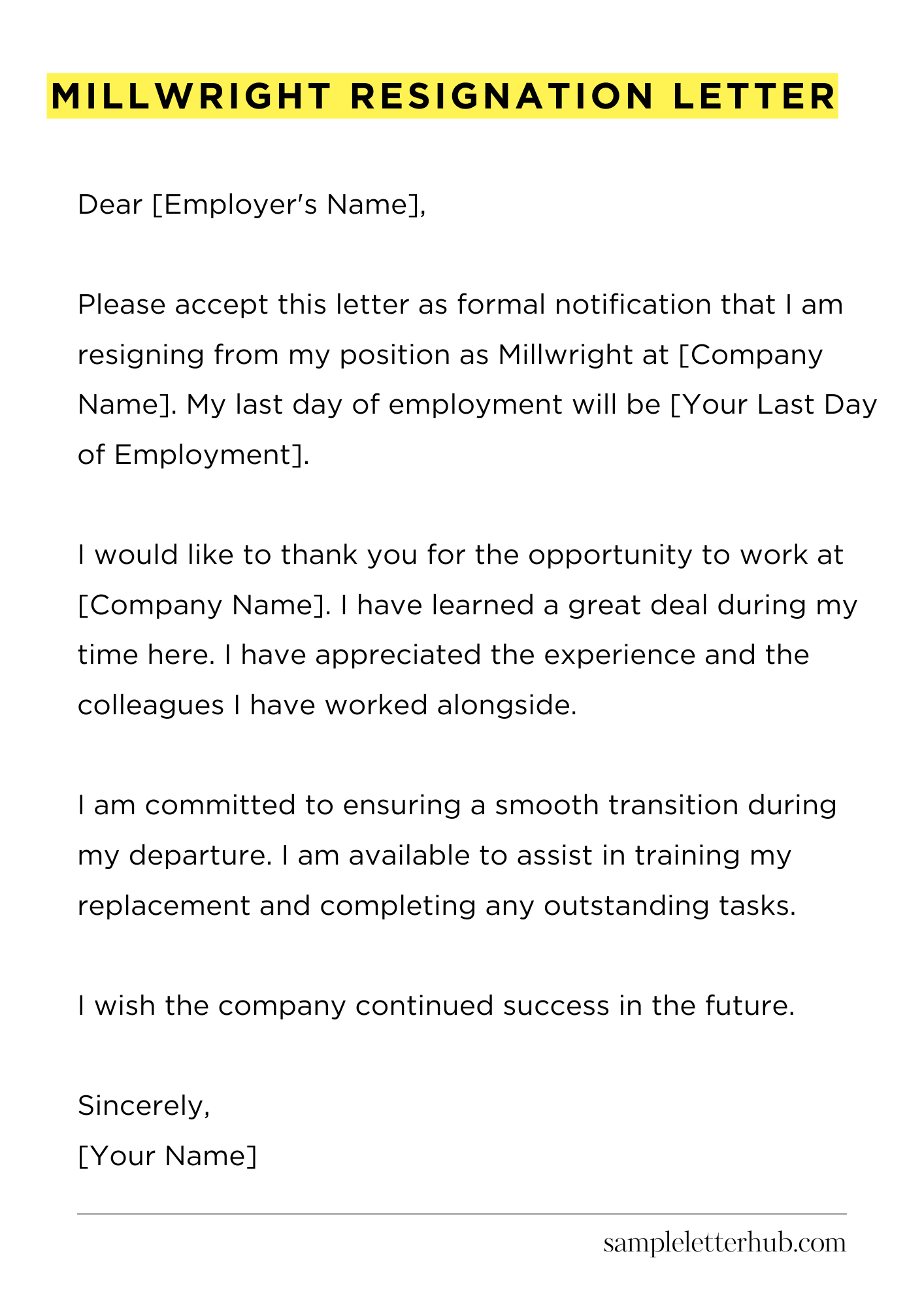 Millwright Resignation Letter