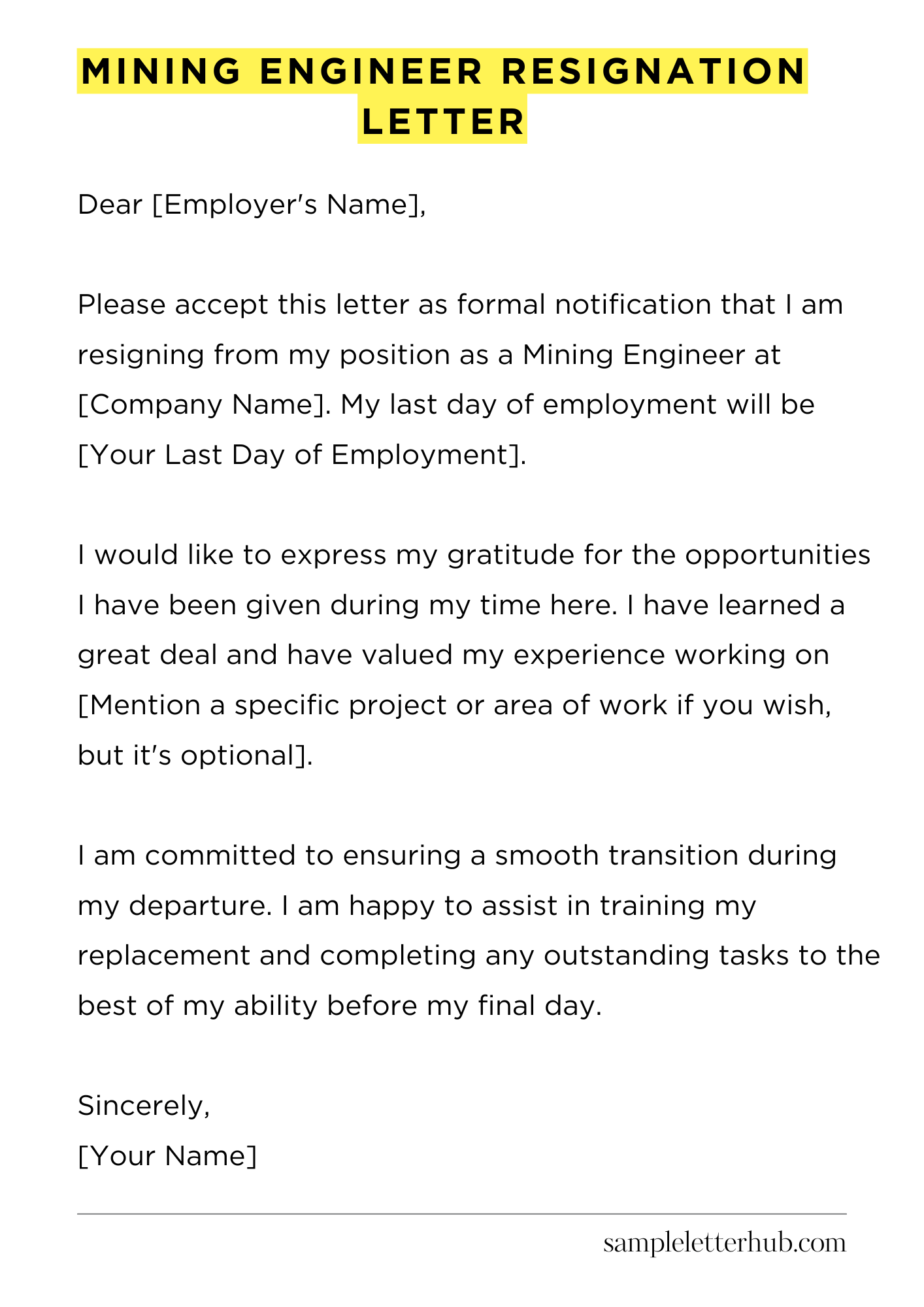 Mining Engineer Resignation Letter