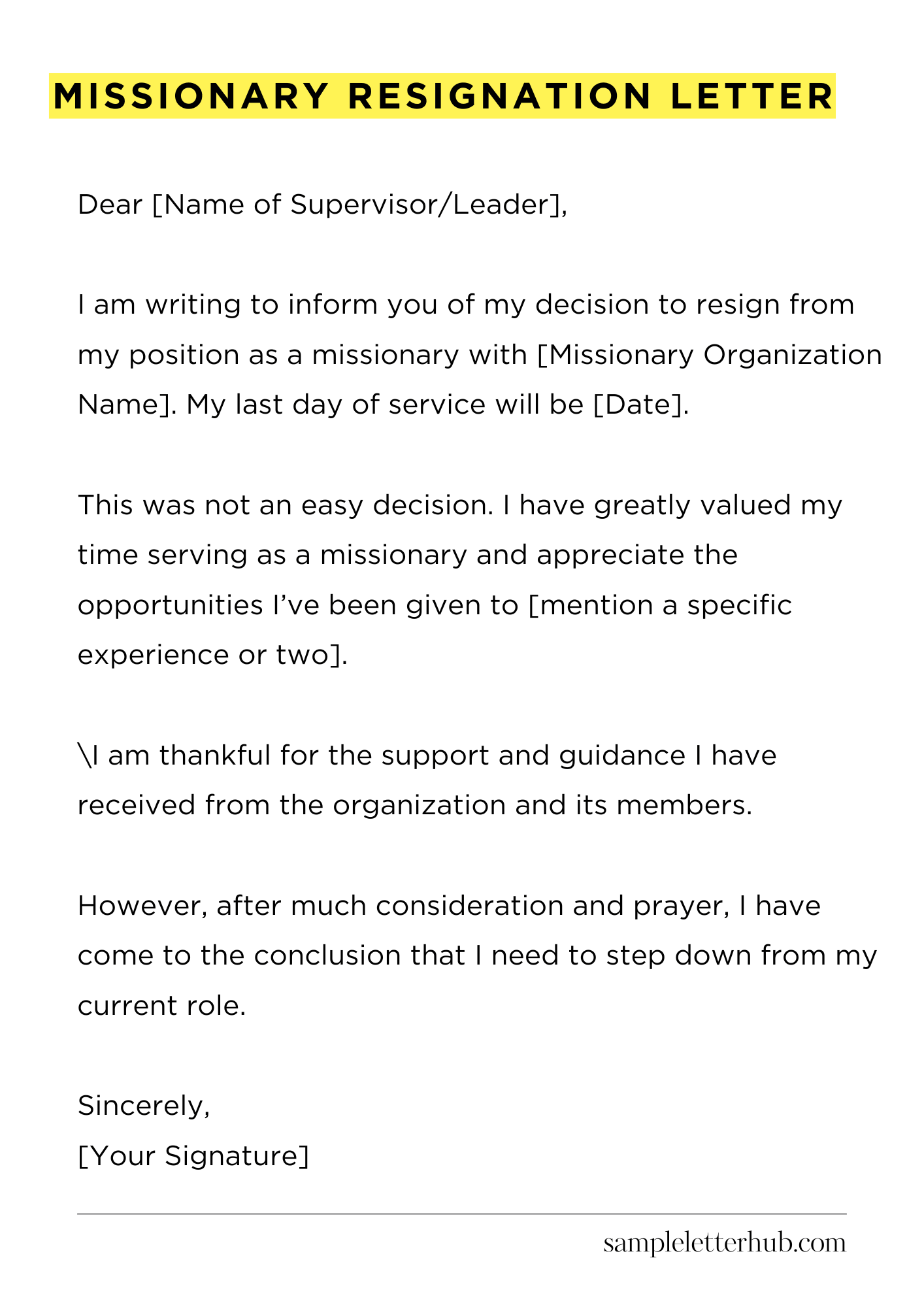 Missionary Resignation Letter
