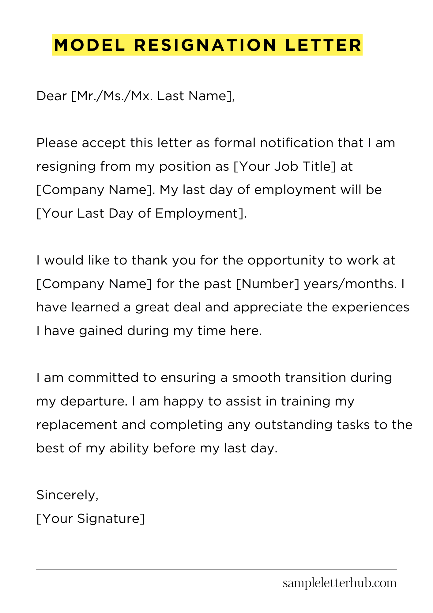 Model Resignation Letter