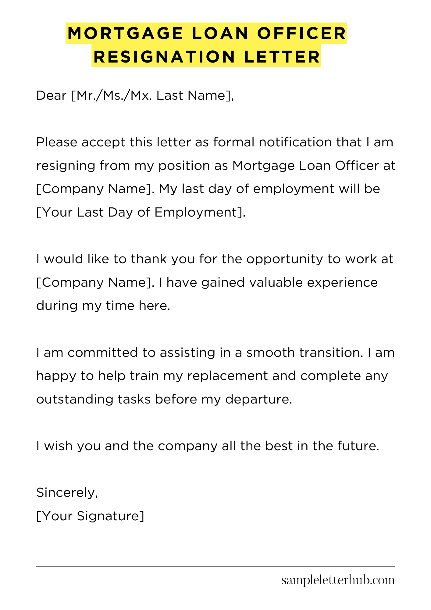Mortgage Loan Officer Resignation Letter