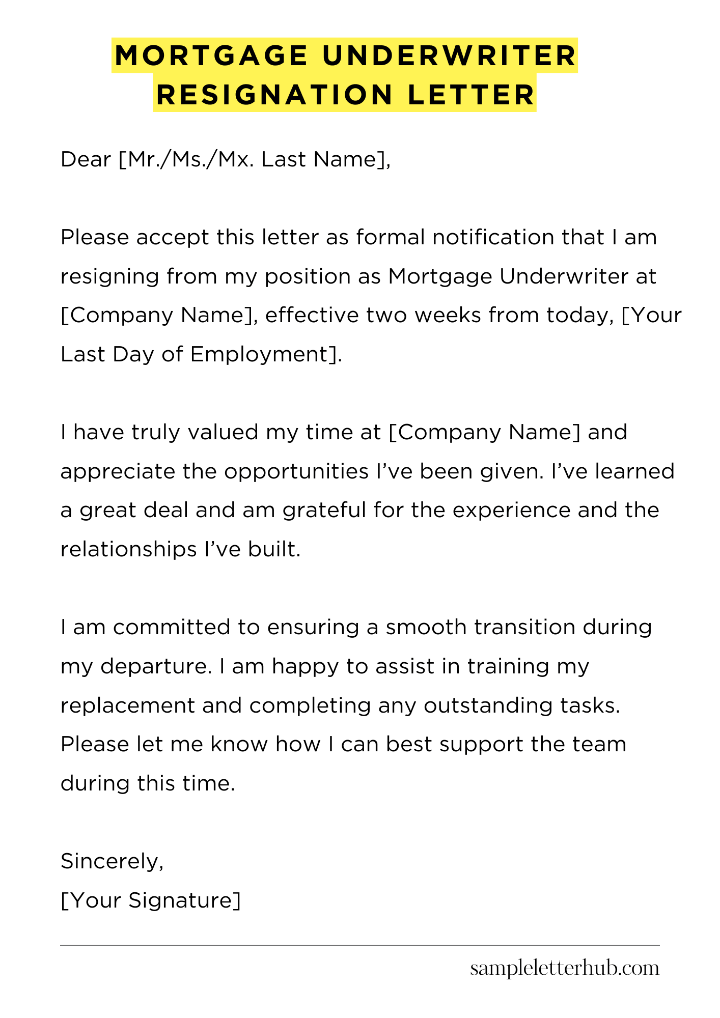 Mortgage Underwriter Resignation Letter