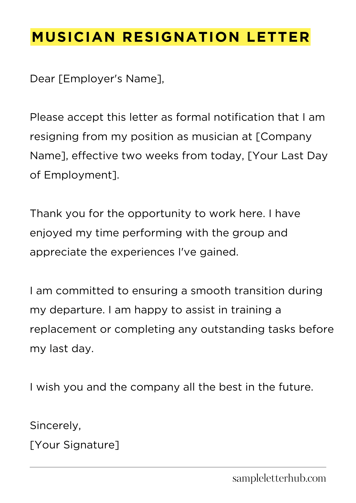 Musician Resignation Letter