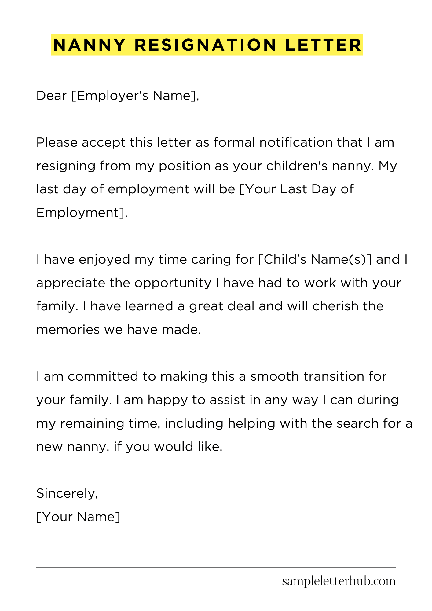 Nanny Resignation Letter