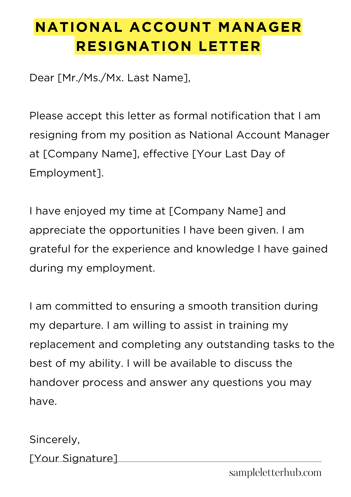 National Account Manager Resignation Letter