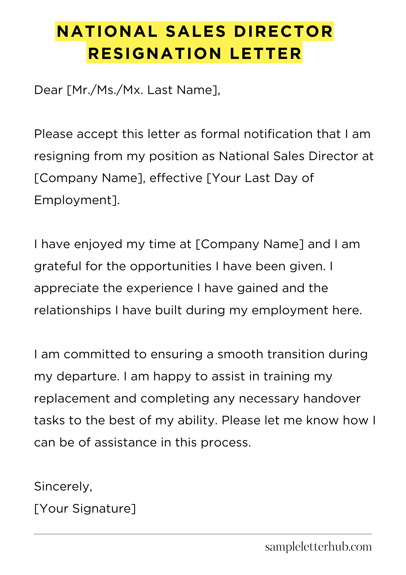 National Sales Director Resignation Letter