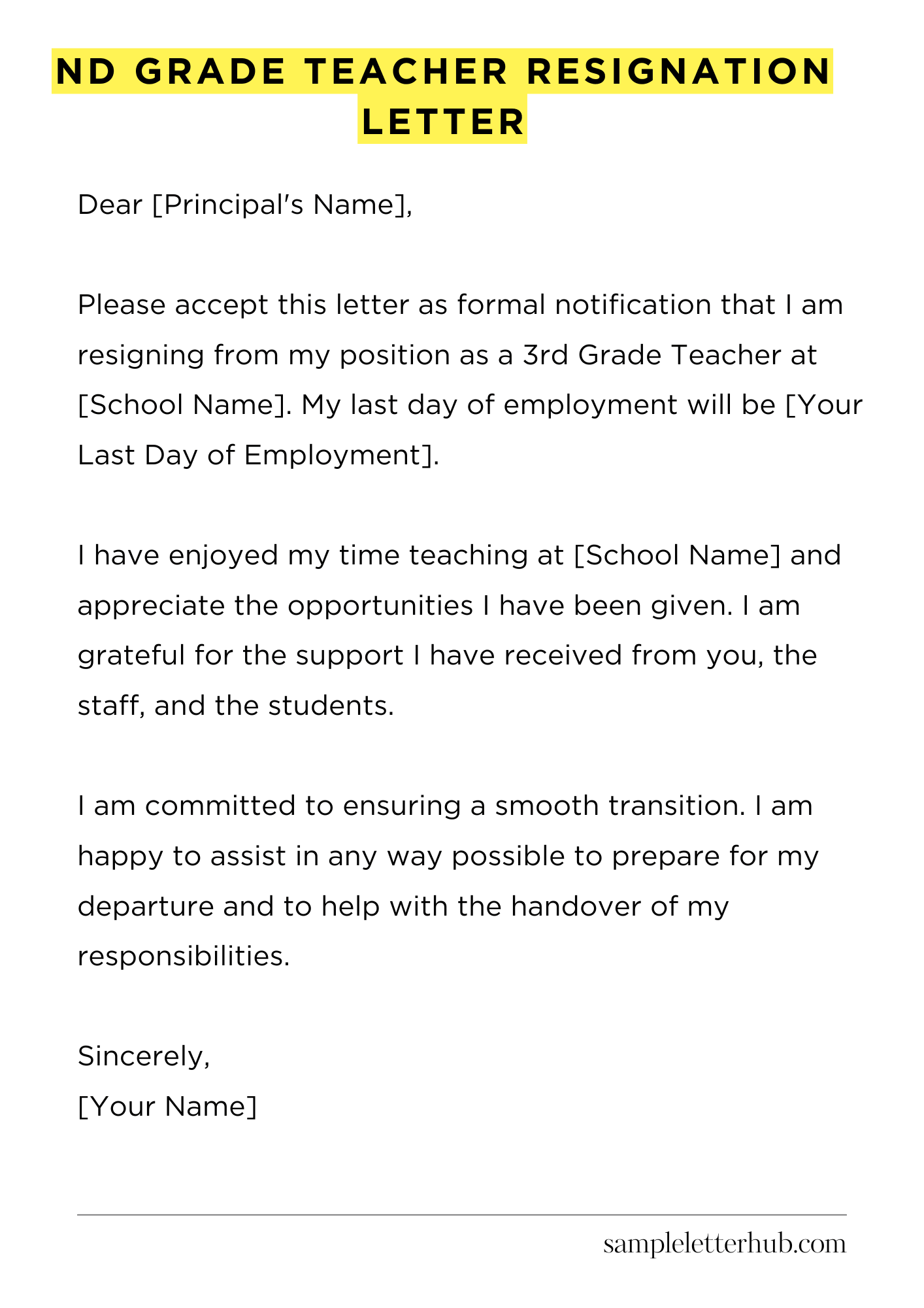 Nd Grade Teacher Resignation Letter