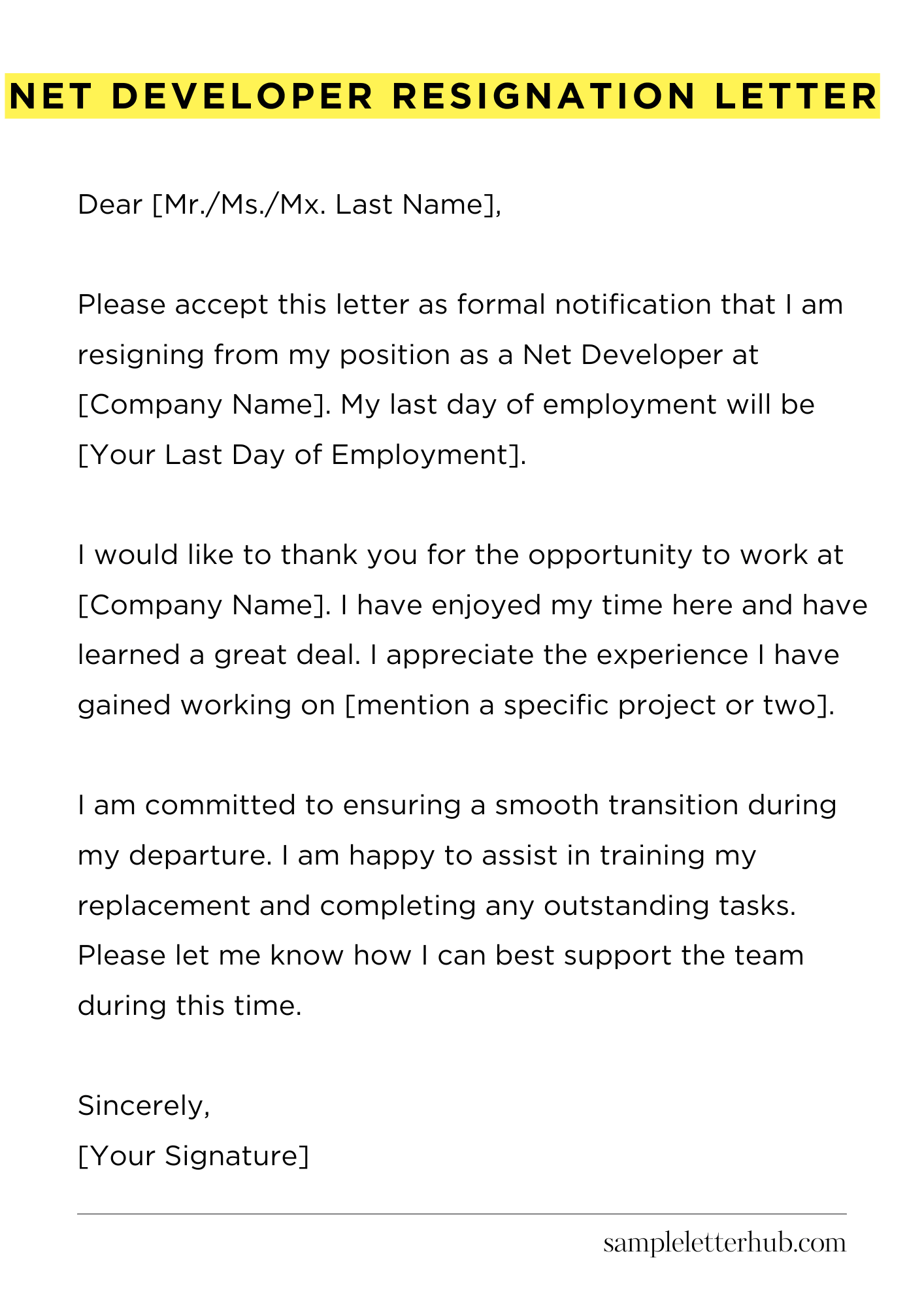 Net Developer Resignation Letter